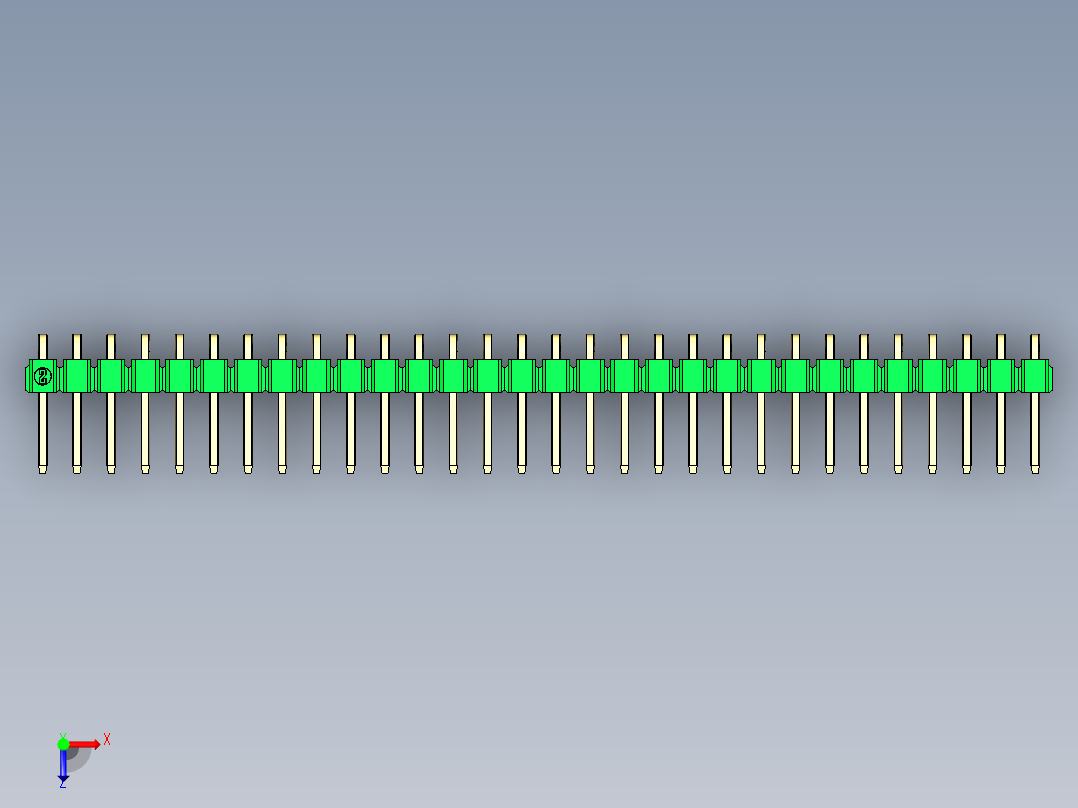 彩色公排针 100mil 2.54mm 系列-DS1022_green_1x30p_100mil_TypeD_rev1.0俯视图