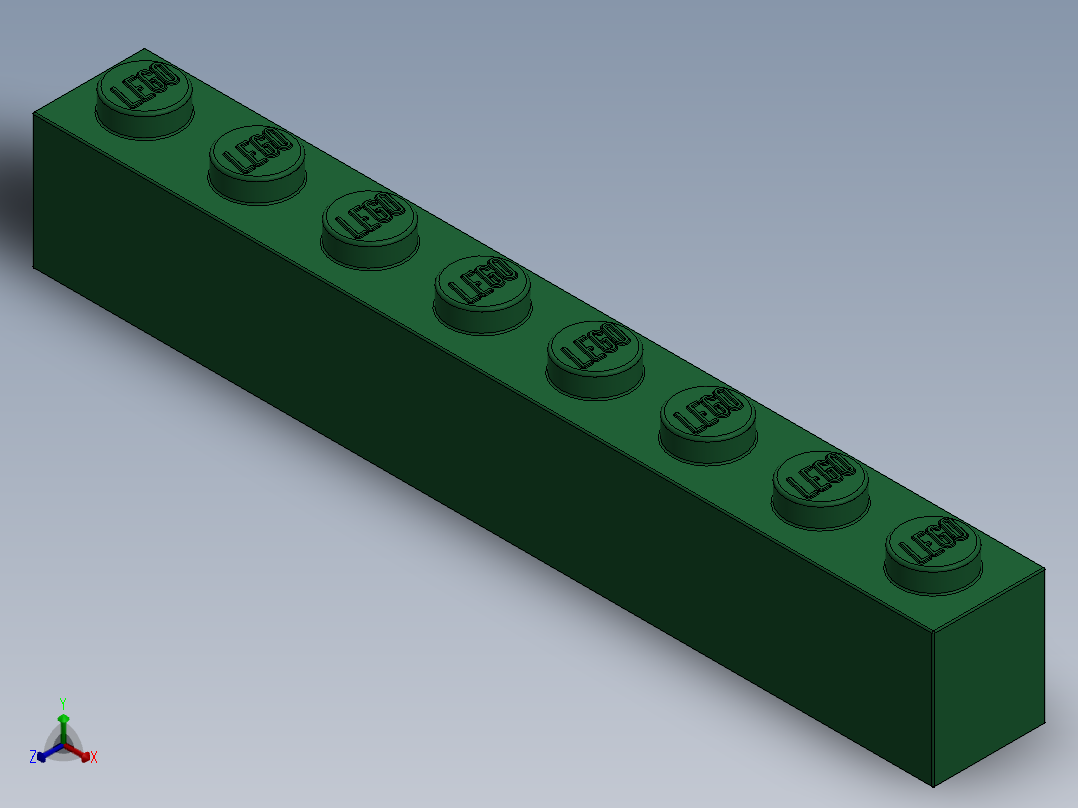 乐高套装 4421基本积木-4143953 - 3008 Dark Green Brick 1 x 8.SLDPRT正等轴测图