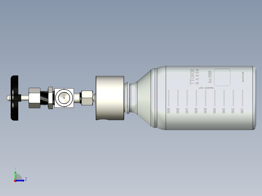 用于液体取样的GL45瓶螺纹带瓶头取样阀左视图
