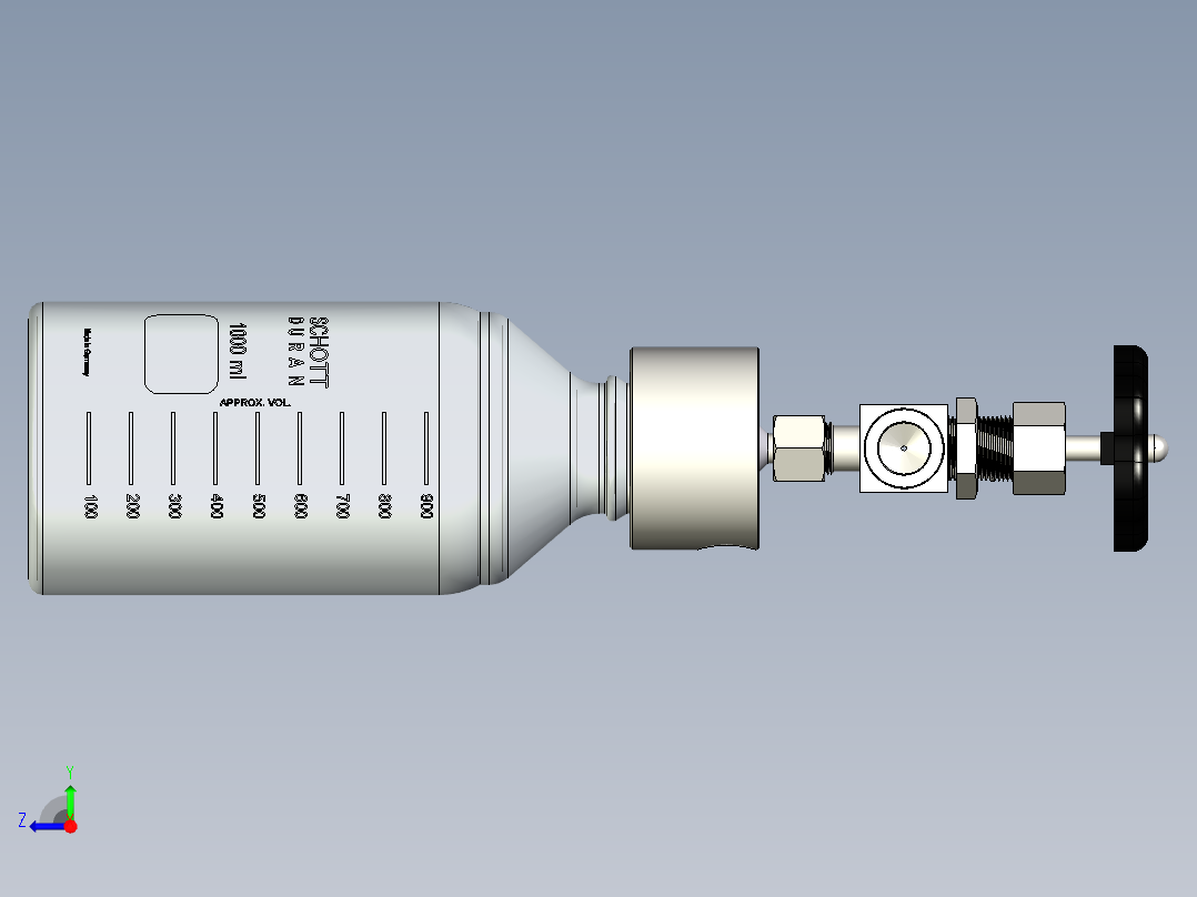 用于液体取样的GL45瓶螺纹带瓶头取样阀右视图