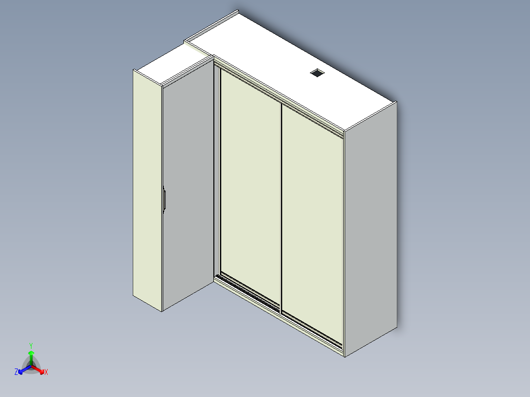 A0002897-带滑动门的衣柜 + 鞋柜正等轴测图