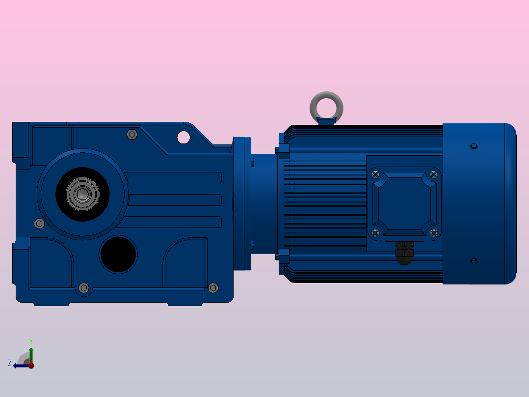 K37底脚轴伸式安装螺旋锥齿轮减速机K37-Y0.55-4P-12.14-M1-0°-A+B右视图