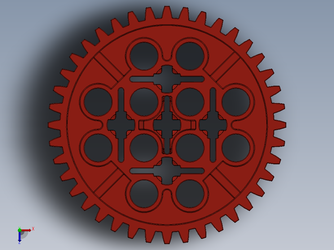 3649 Bright Red Technic Gear 40 Tooth.SLDPRT俯视图