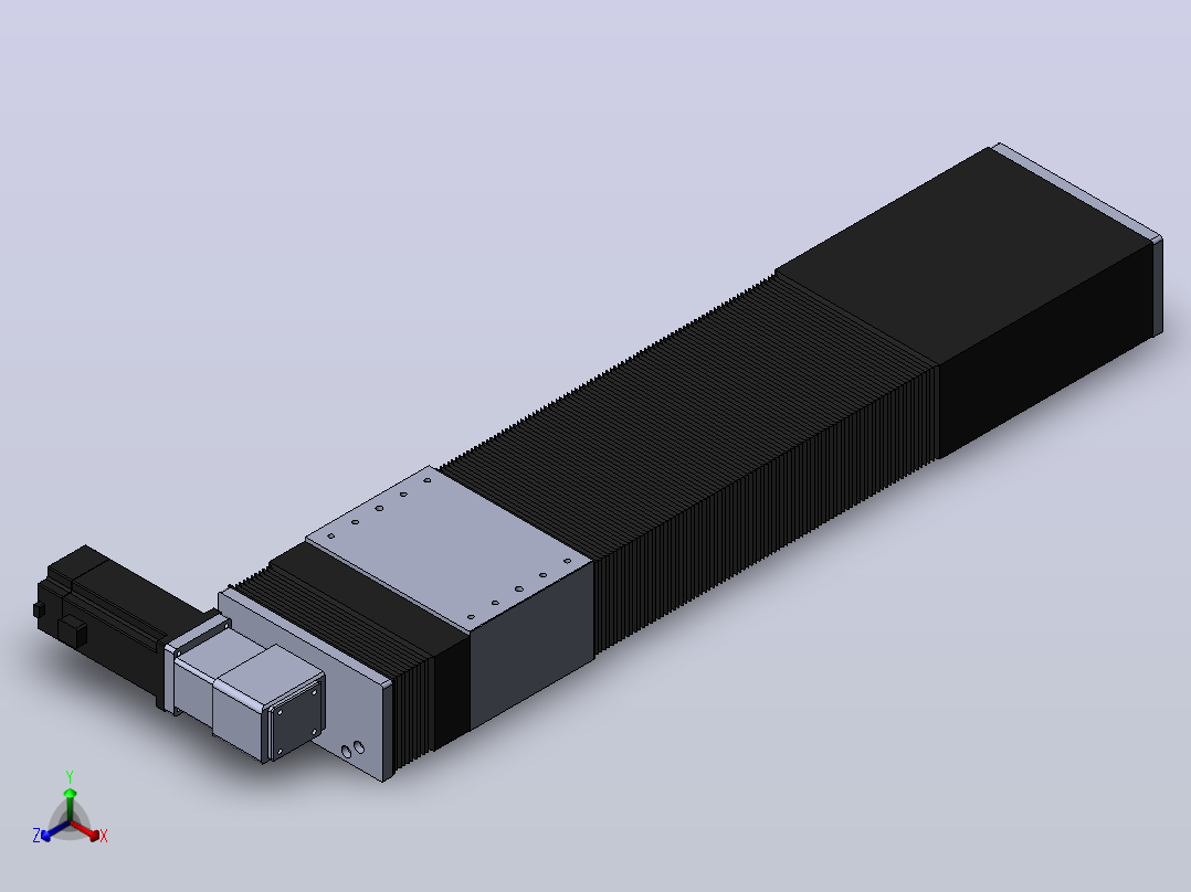 直线模组DMBF135-RTCR（右折直连带电机座）[DMBF135-L45S500-DT400-A2U-RTCR]正等轴测图