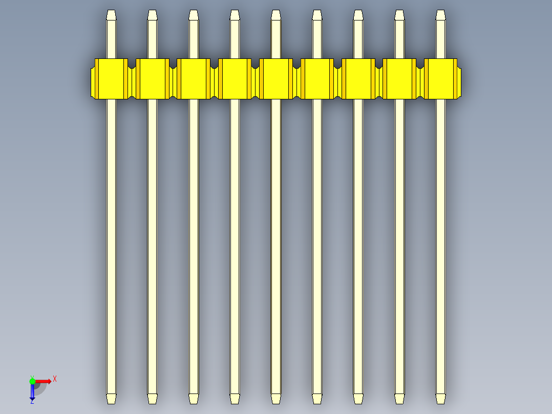 彩色公头100mil（2.54mm）系列-DS1021_yellow_2x09p_100mil_Type19_rev1.0俯视图