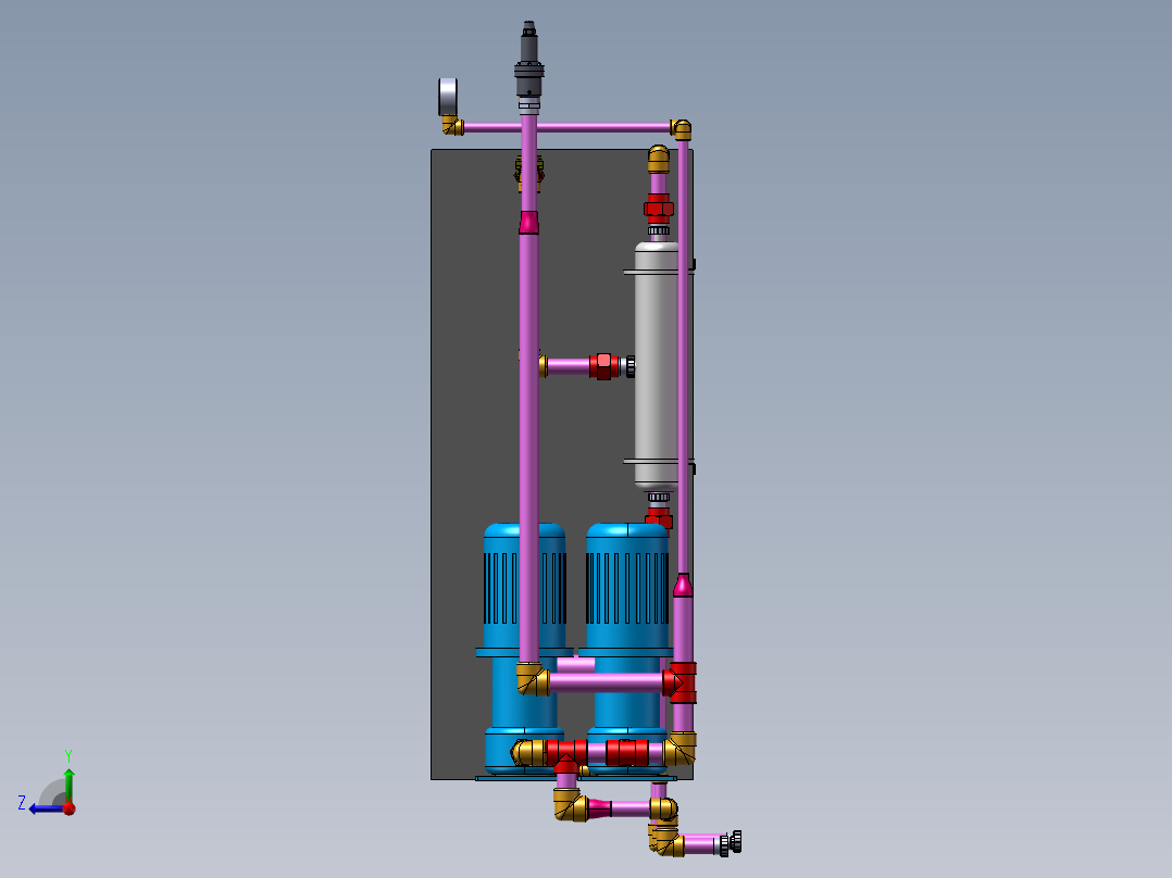 双泵管道（带过滤器）右视图