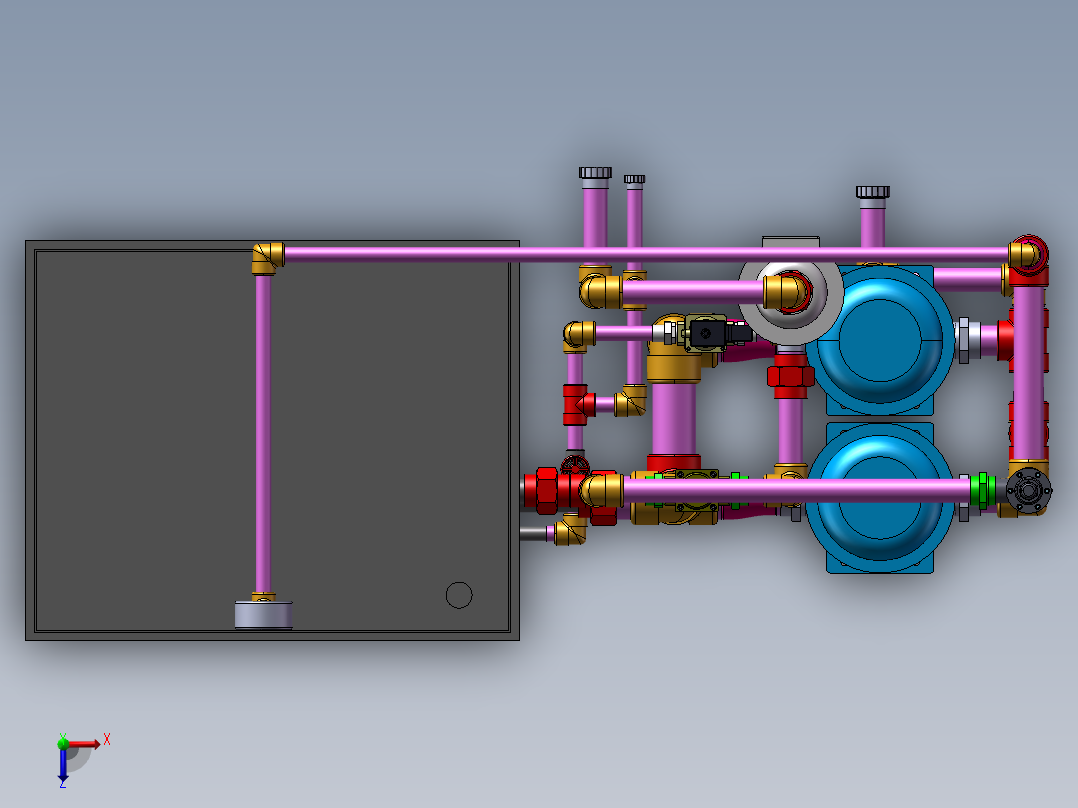 双泵管道（带过滤器）俯视图