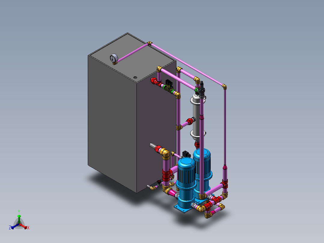 双泵管道（带过滤器）正等轴测图