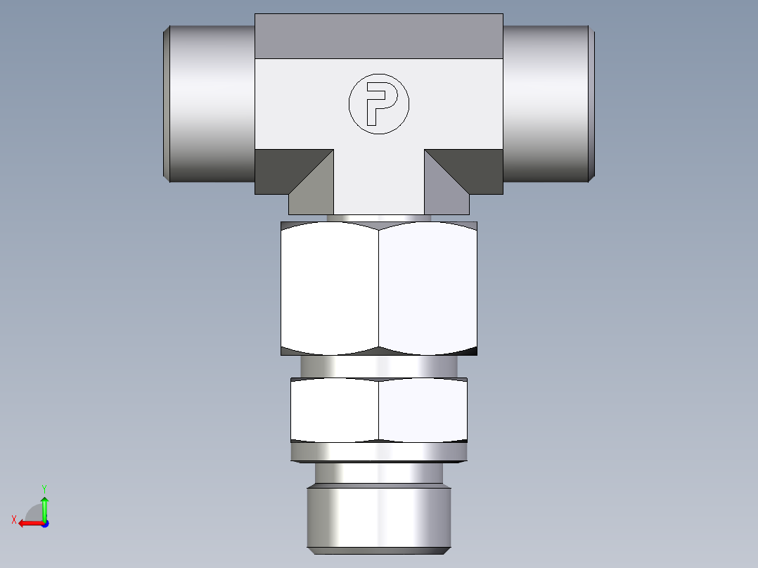 卡套式工业通用硬管接头EO_Assembled_adjustable_standpipe_branch_tee_EVT16SMOMD71后视图