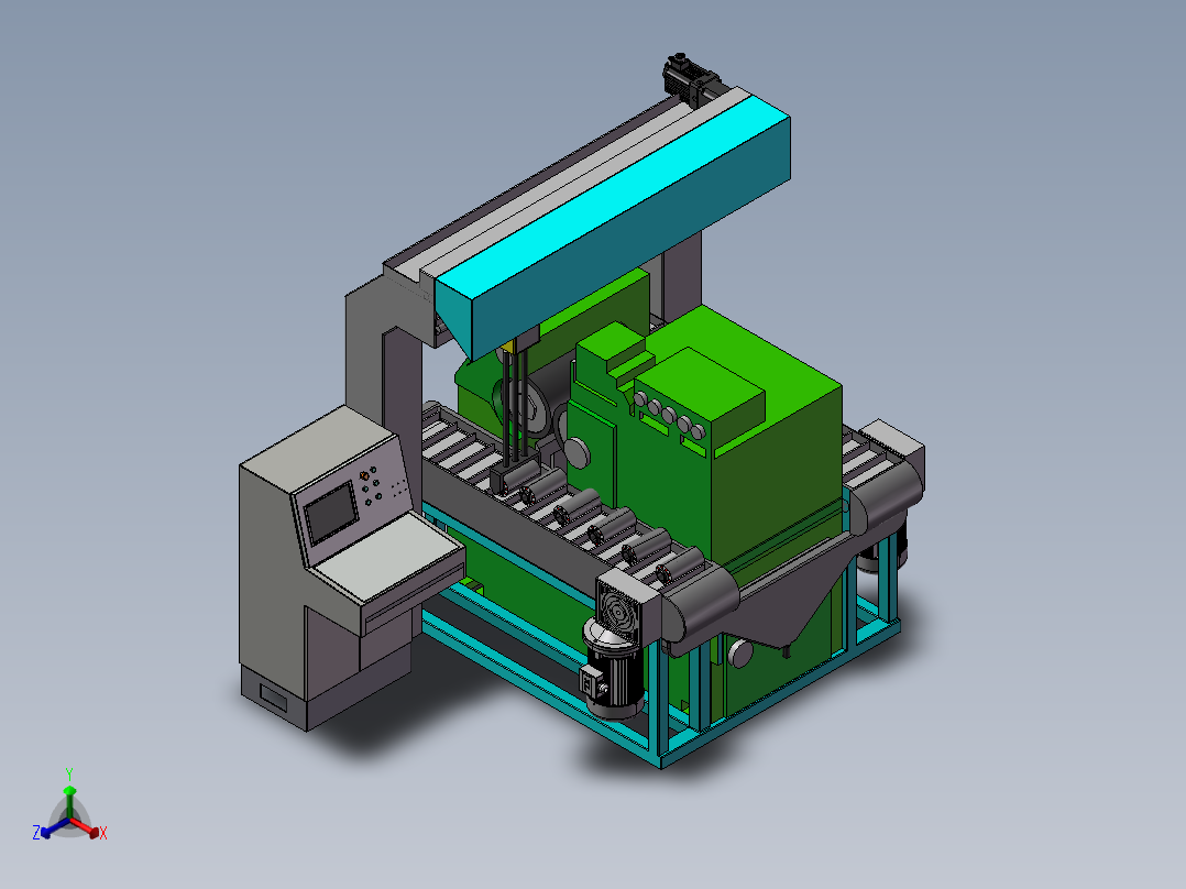 圆柱体无心磨自动上下料循环研磨正等轴测图