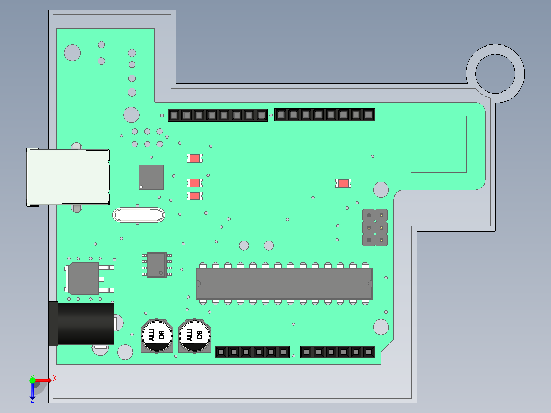 平板微型灯电源电路组件三维模型设计俯视图