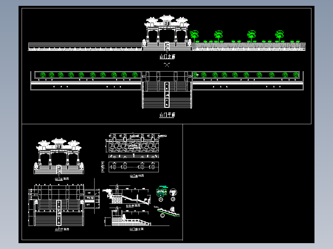 30套牌坊门楼建筑结构设计CAD图纸中式仿古建筑素材图集