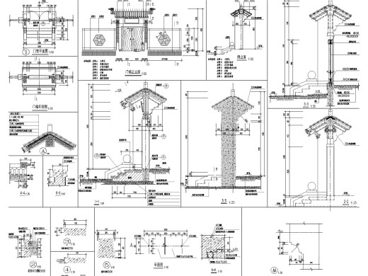 30套牌坊门楼建筑结构设计CAD图纸中式仿古建筑素材图集缩略图