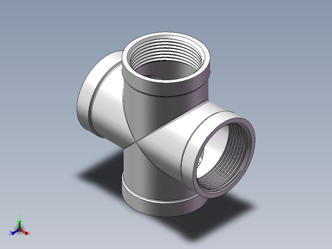四通-等径内丝 DN32正等轴测图
