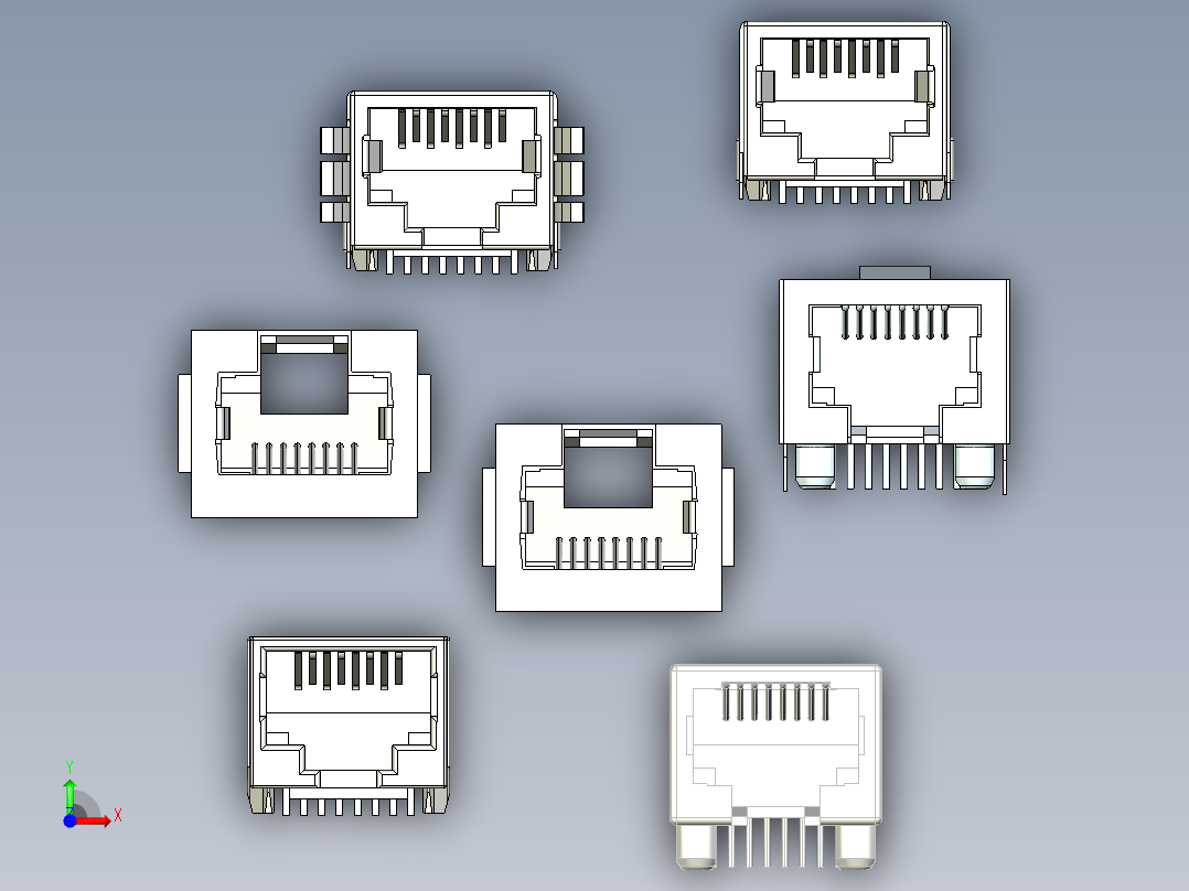 7款进口RJ45连接器三维模型前视图