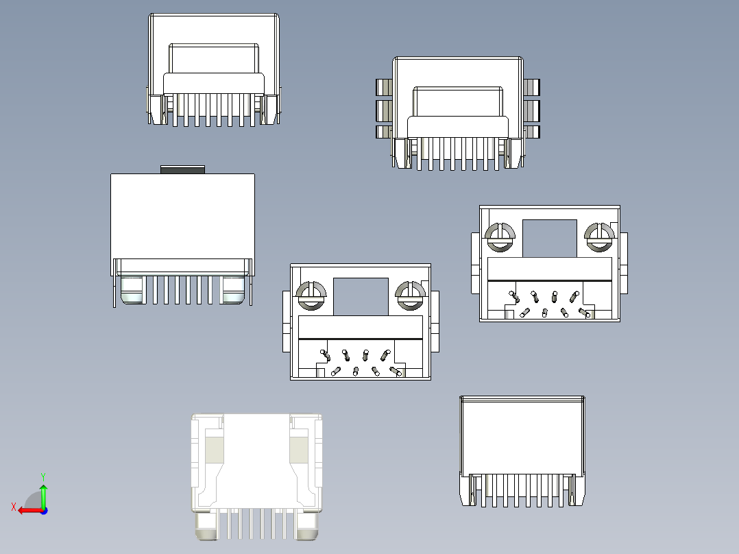 7款进口RJ45连接器三维模型后视图
