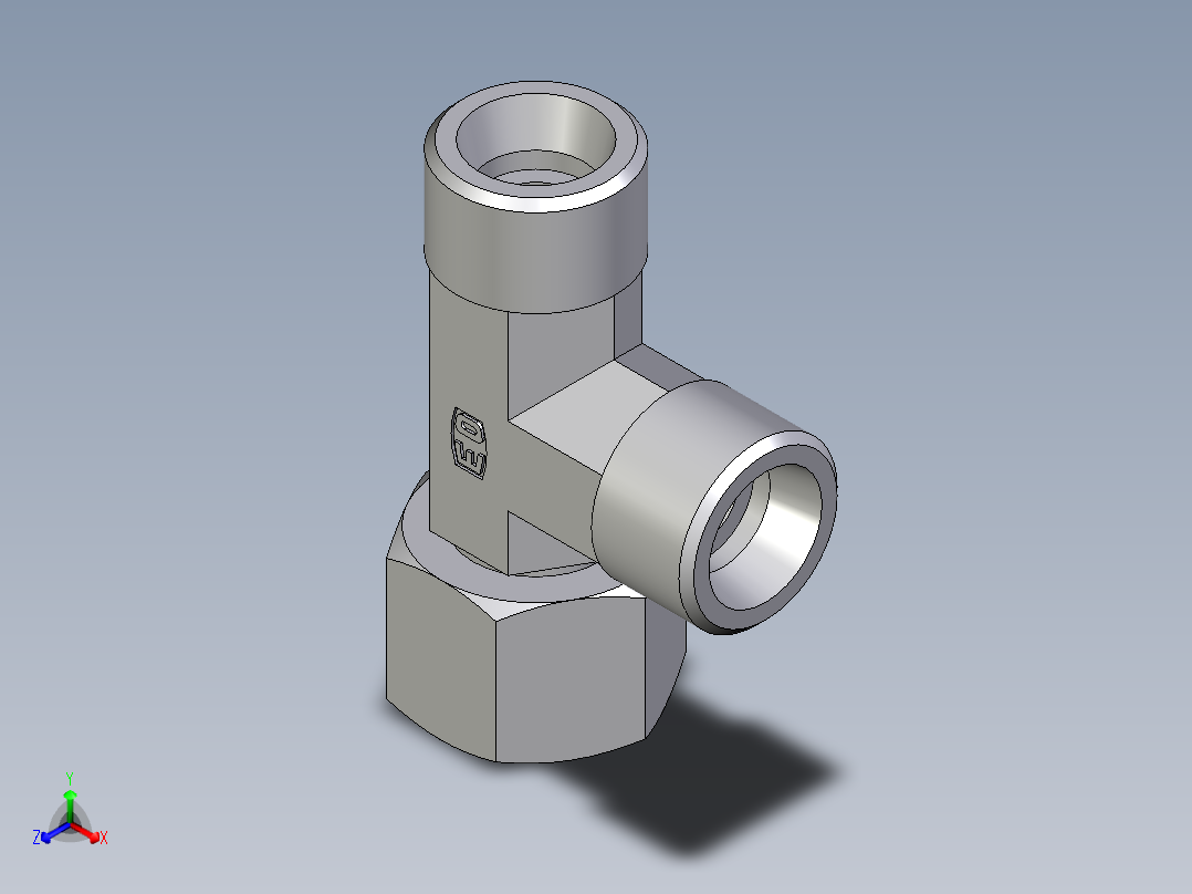 卡套式工业通用硬管接头EO_Swivel_nut_run_tee_EL12SOMD71正等轴测图
