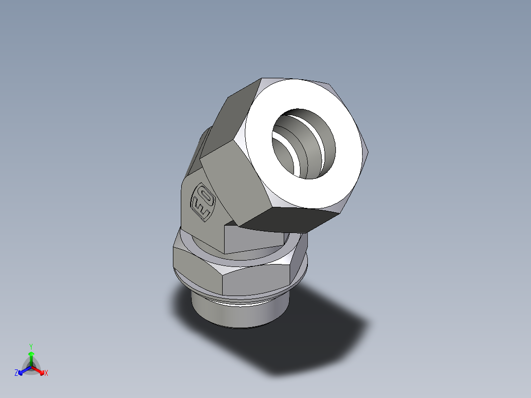 卡套式工业通用硬管接头EO_Adjustable_locknut_45_deg_elbow_VEE25SRCF正等轴测图