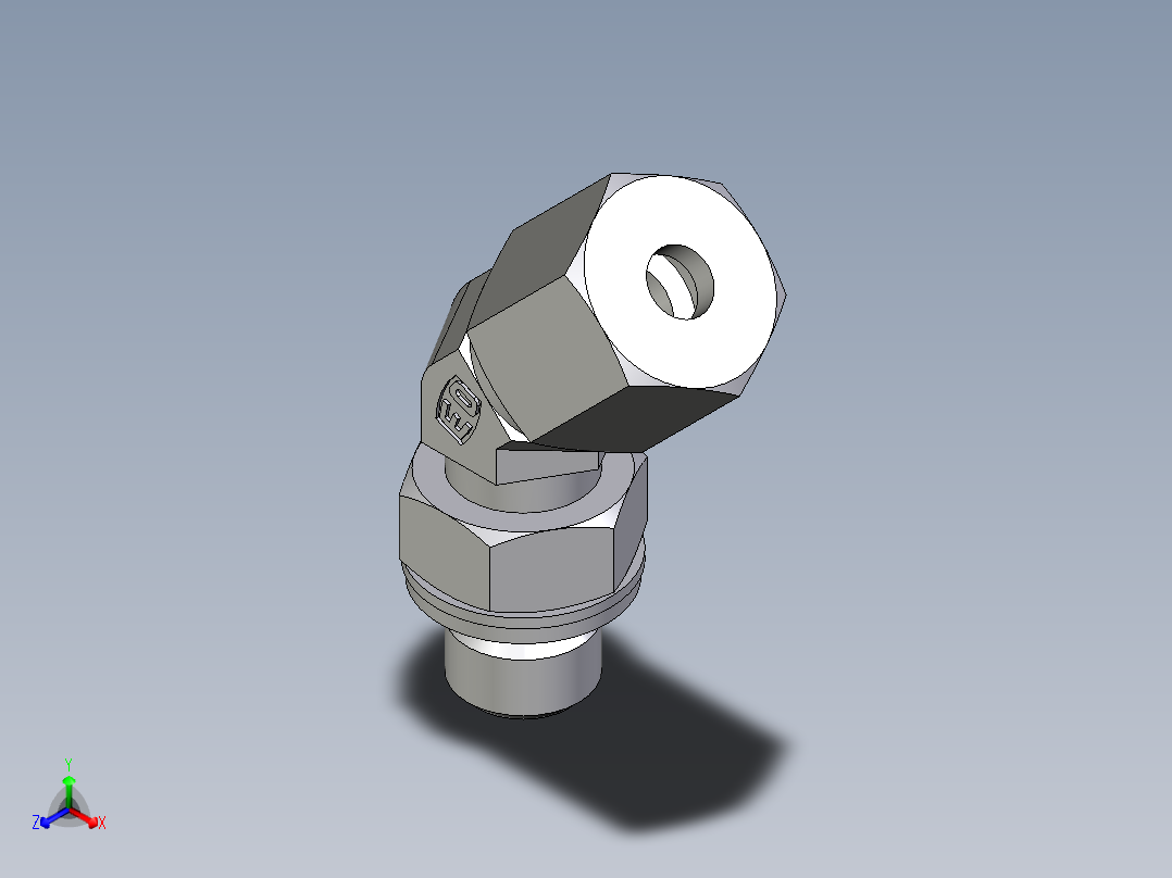 卡套式工业通用硬管接头EO_Adjustable_locknut_45_deg_elbow_VEE06SMCF正等轴测图