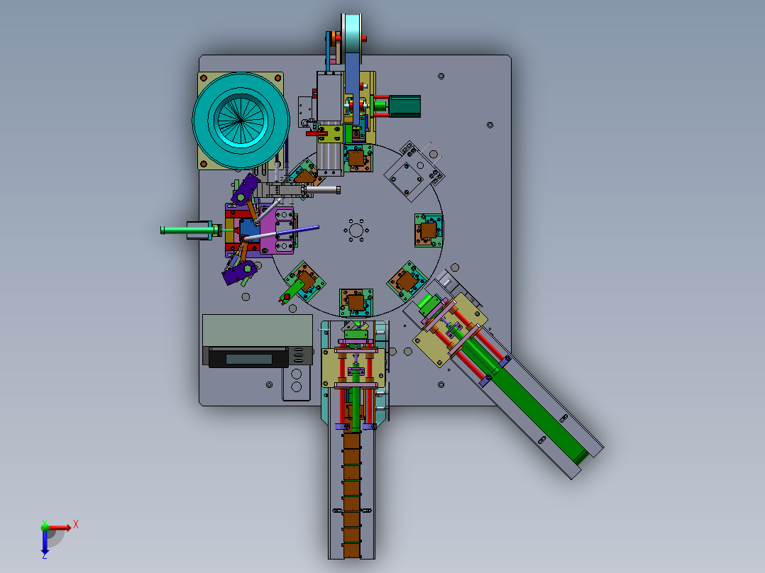 散热片装胶钉贴胶机俯视图