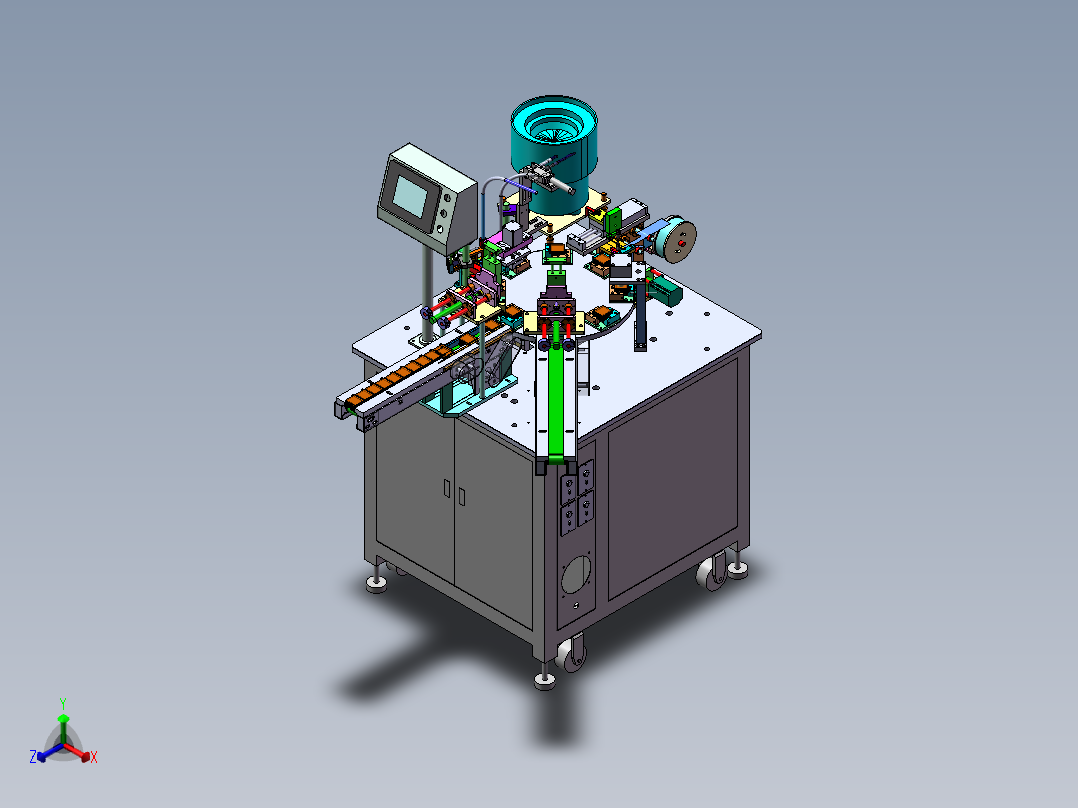 散热片装胶钉贴胶机正等轴测图