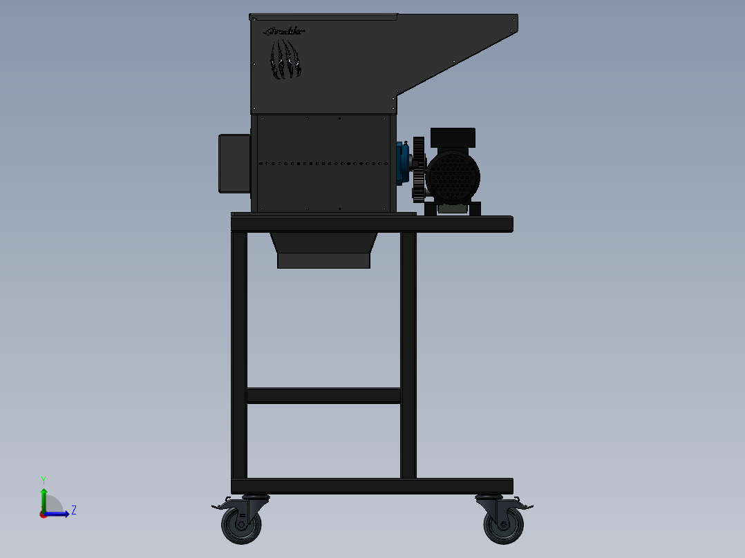 破碎机、小型塑料和软金属粉碎机左视图