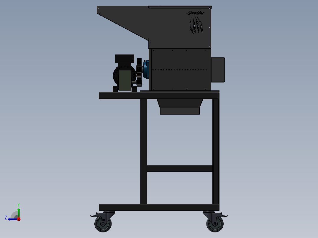 破碎机、小型塑料和软金属粉碎机右视图
