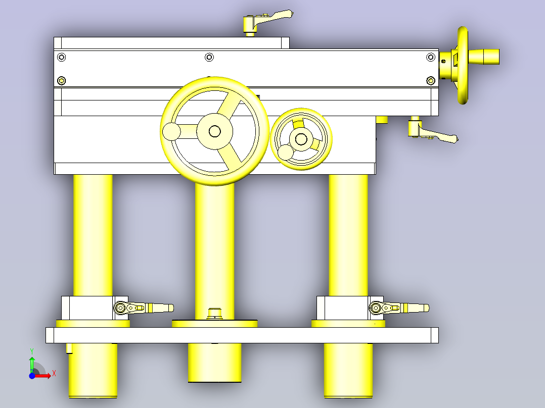 一款简易手动3轴组件3D图纸前视图