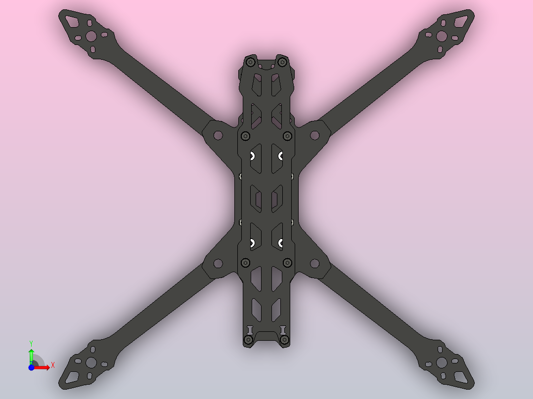 LX7折叠式7英寸（FPV）四轴无人机机架3D图纸+STEP格式前视图