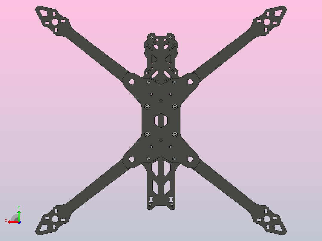 LX7折叠式7英寸（FPV）四轴无人机机架3D图纸+STEP格式后视图