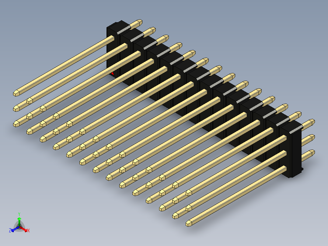 彩色公头100mil（2.54mm）系列-DS1021_black_3x14p_100mil_Type19_rev1.0正等轴测图