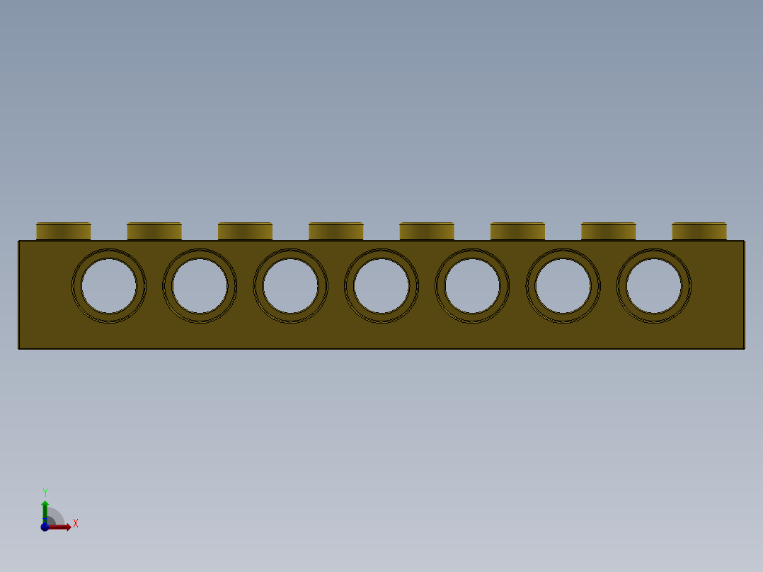 乐高机械组积木（横梁）-370224 Bright Yellow Technic Brick 1 x 8 with Holes前视图