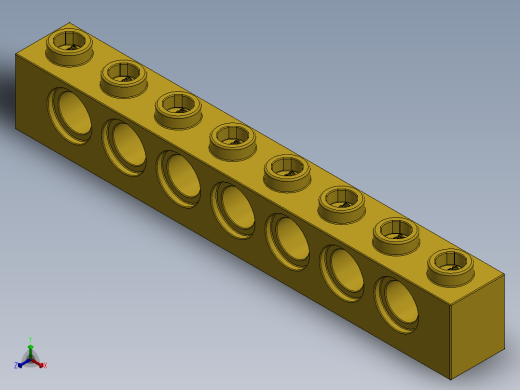 乐高机械组积木（横梁）-370224 Bright Yellow Technic Brick 1 x 8 with Holes正等轴测缩略图