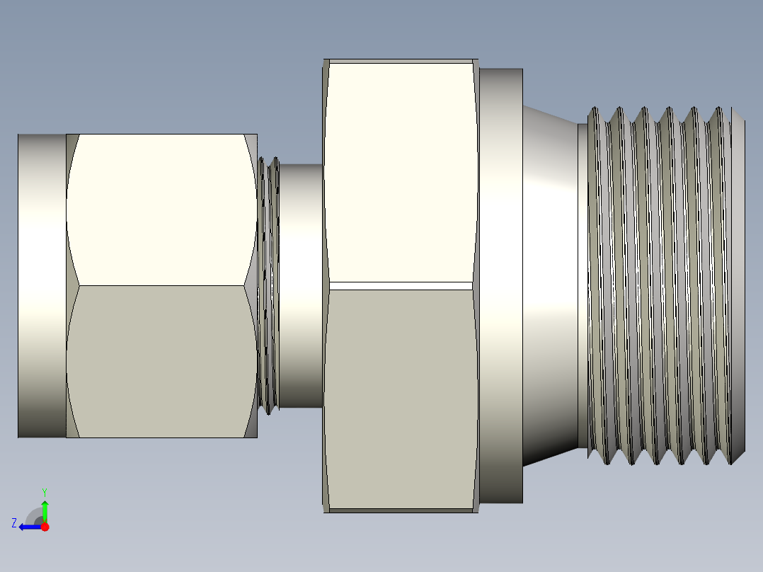 不锈钢世伟洛克管接头，阳连接器，1-2英寸。管子外径x 3-4英寸。直肩ISO外螺纹右视图