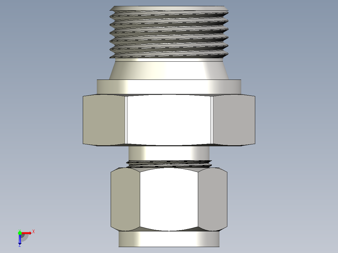 不锈钢世伟洛克管接头，阳连接器，1-2英寸。管子外径x 3-4英寸。直肩ISO外螺纹俯视图