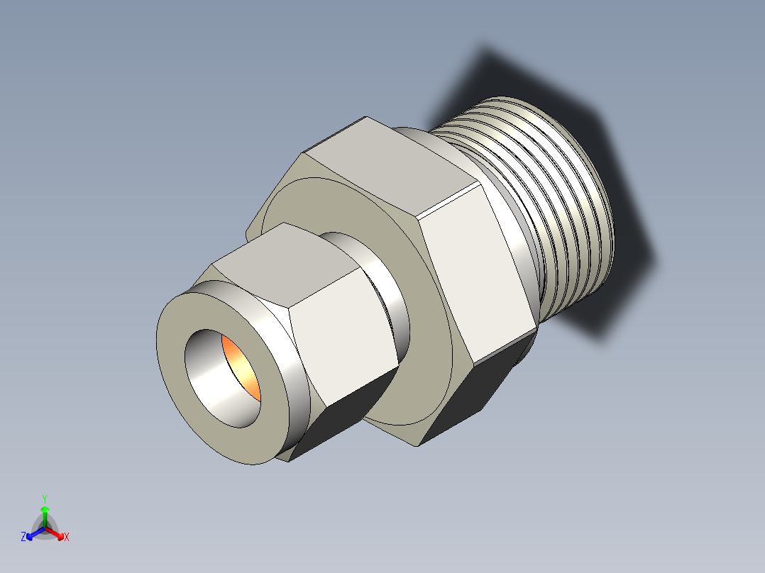不锈钢世伟洛克管接头，阳连接器，1-2英寸。管子外径x 3-4英寸。直肩ISO外螺纹正等轴测图