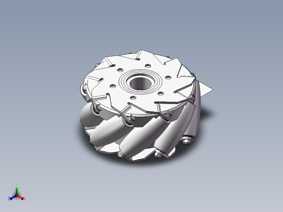 麦克纳姆轮图纸模型AGV全方位轮直径100mm3D三维CAD设计图主视图