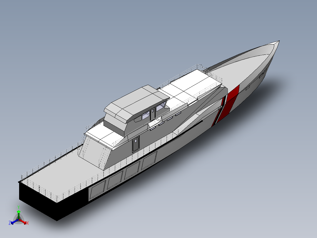 L 42.8M B 6.66M的船舶正等轴测图