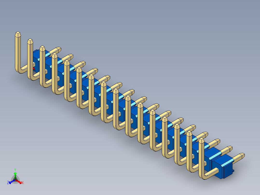 彩色公排针 100mil 2.54mm 系列-DS1022_blue_16p_100mil_TypeU_rev1.0主视图
