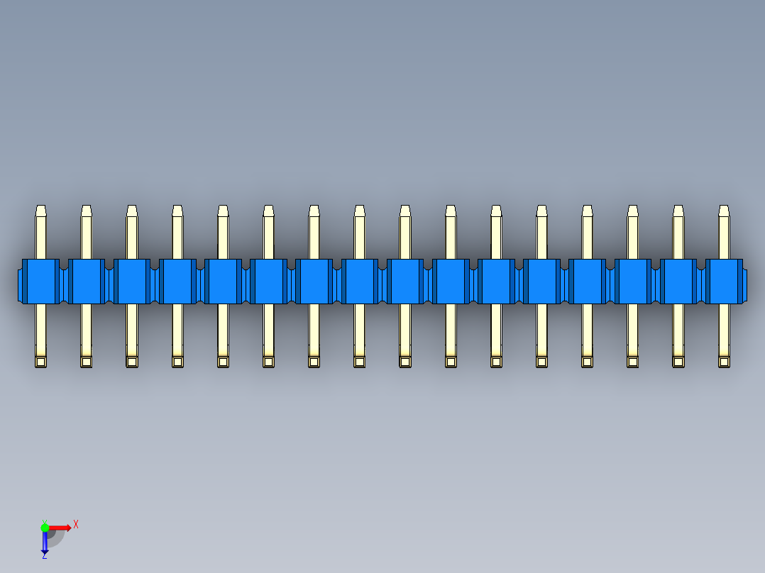 彩色公排针 100mil 2.54mm 系列-DS1022_blue_16p_100mil_TypeU_rev1.0俯视图
