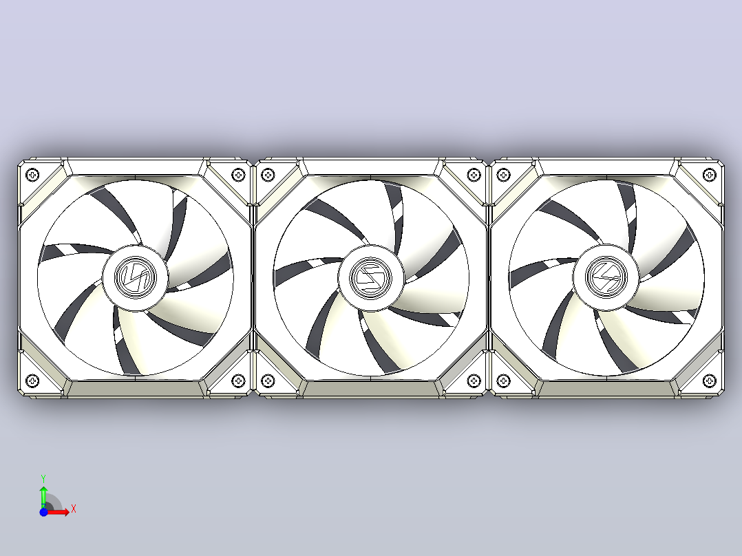 联立UNIFAN 120，IGES的3 x风扇前视图