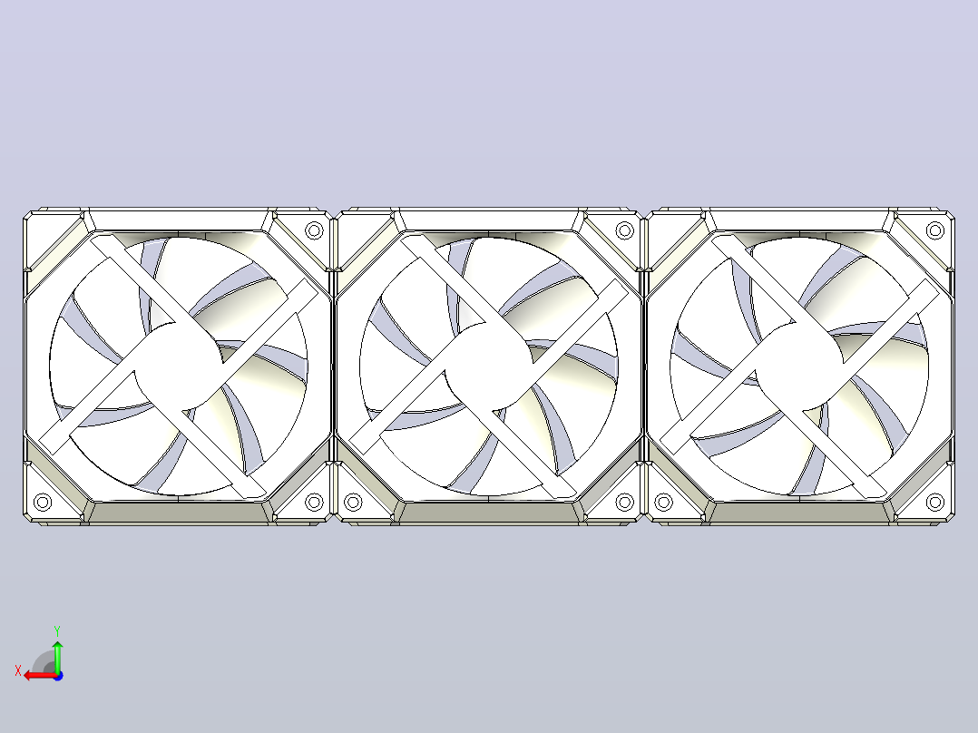 联立UNIFAN 120，IGES的3 x风扇后视图