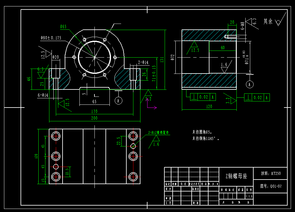 立式磨床Z轴主轴结构CAD图纸 C5116立车改磨床 主轴传动结构图CAD