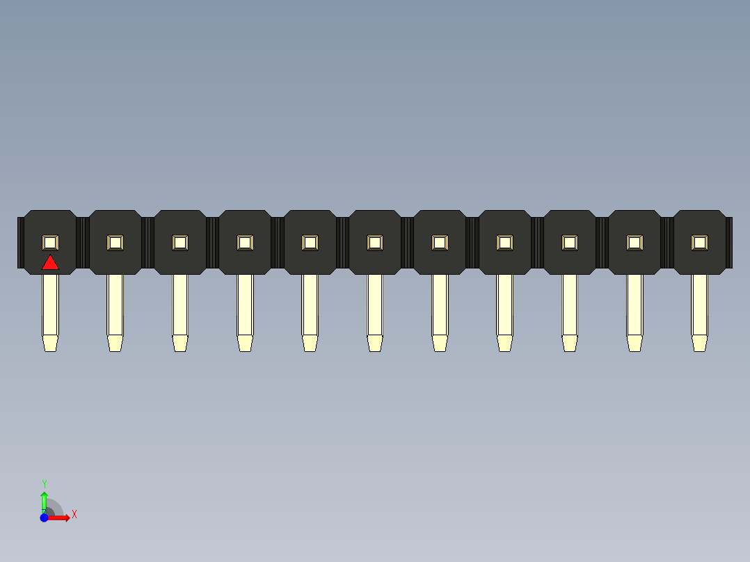 彩色公排针 100mil 2.54mm 系列-DS1022_black_1x11p_100mil_TypeD_rev1.0前视图