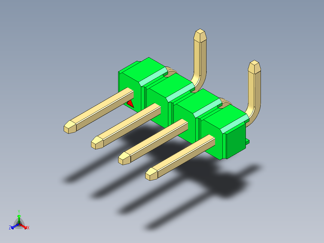 彩色公排针 100mil 2.54mm 系列-DS1022_green_04p_100mil_Type_SMT_R2_rev1.0主视图