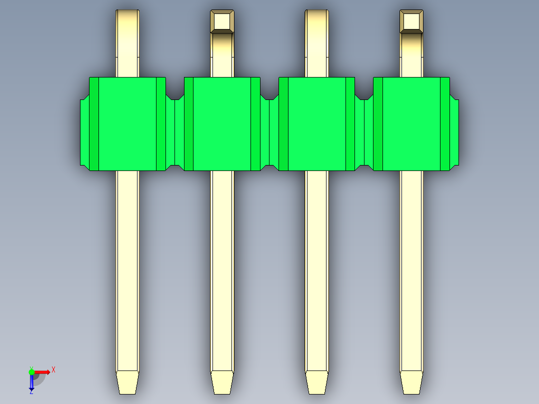 彩色公排针 100mil 2.54mm 系列-DS1022_green_04p_100mil_Type_SMT_R2_rev1.0俯视图