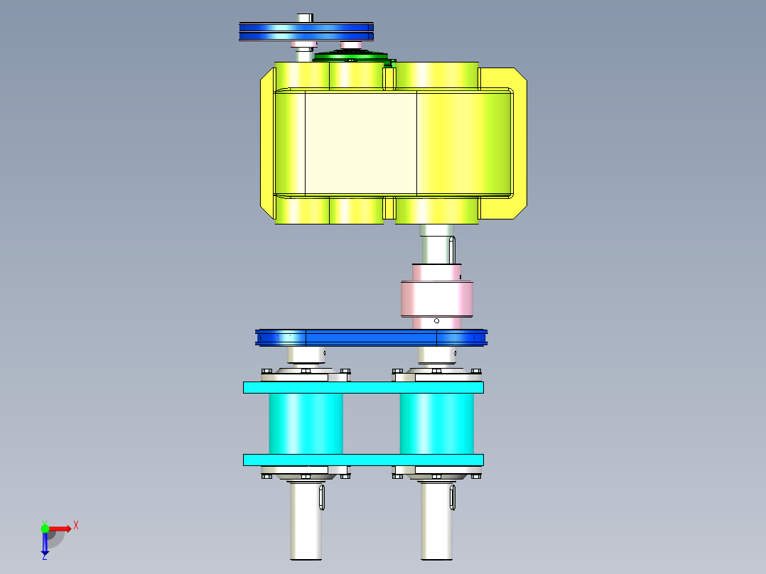 单电机双输出传动结构设计俯视图