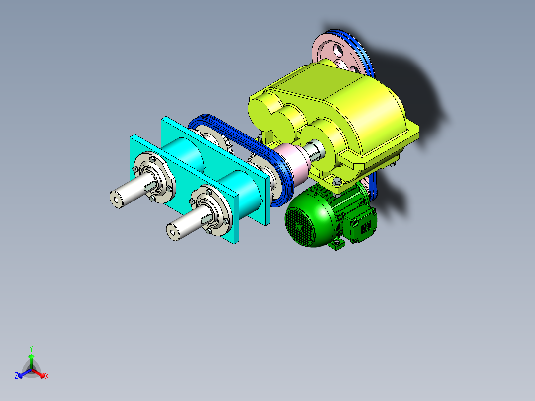 单电机双输出传动结构设计正等轴测图