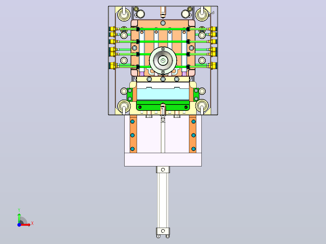 空心拖把柄盖子，长抽芯先顶出滑块再抽芯模具前视图