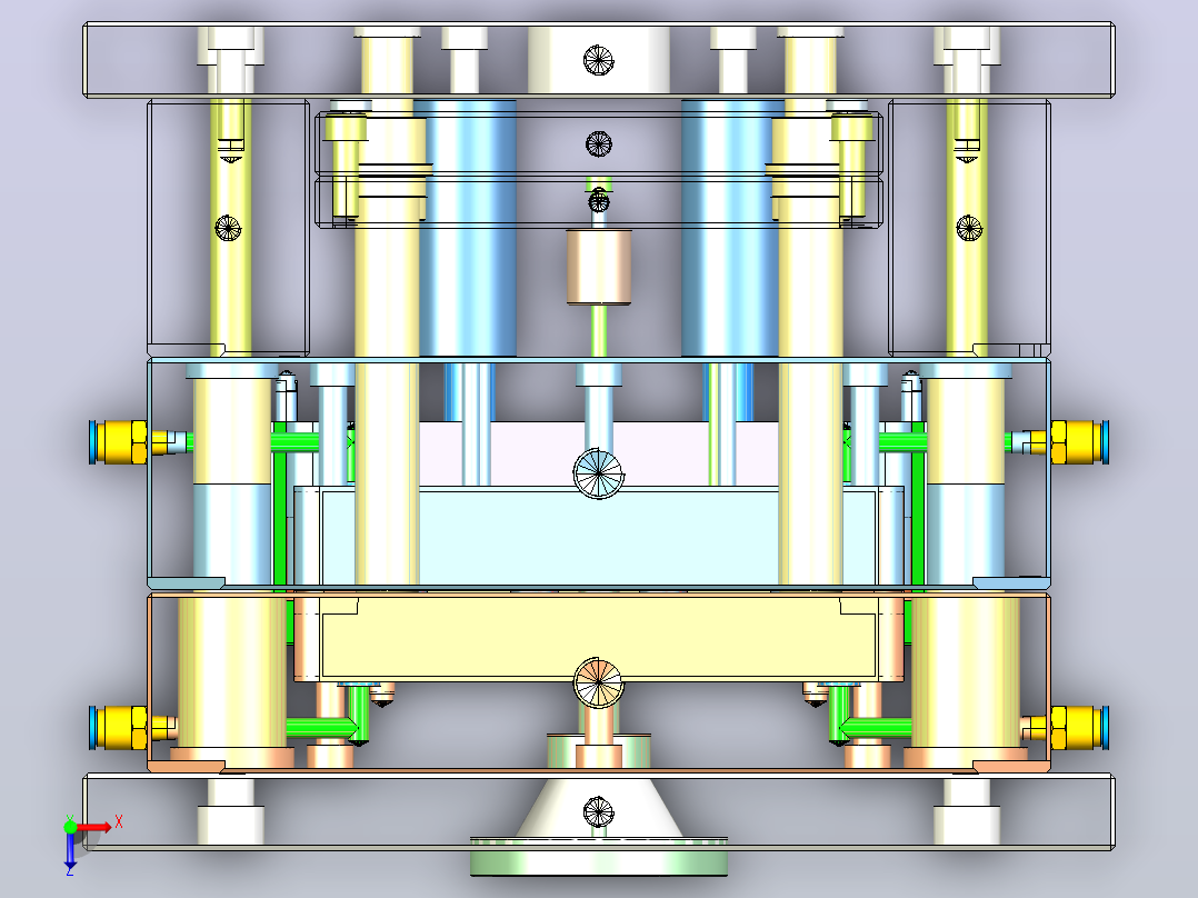 空心拖把柄盖子，长抽芯先顶出滑块再抽芯模具俯视图